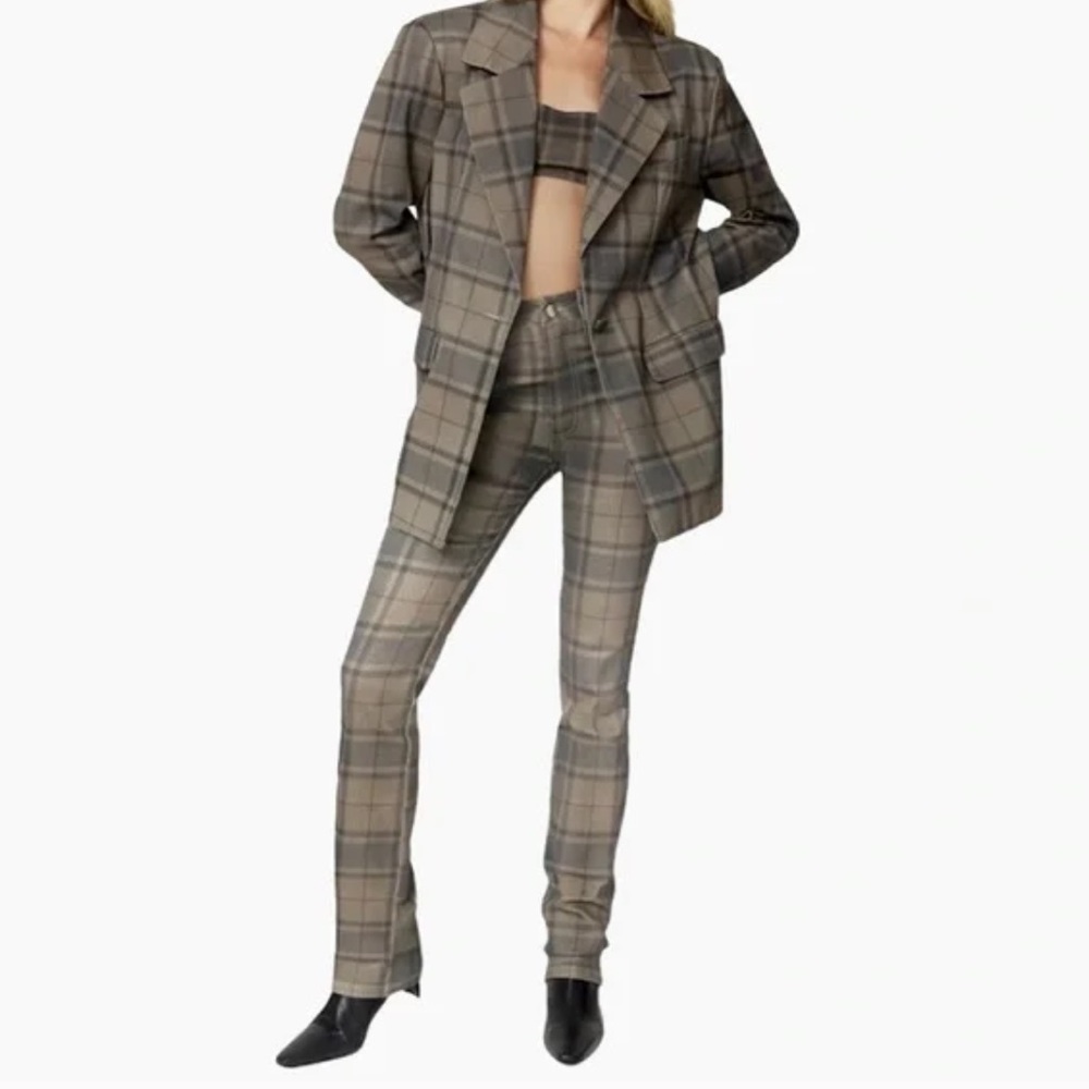 WEWOREWHAT DAD GREEN COOL PLAID HIGH-RISE STRAIGHT JEAN